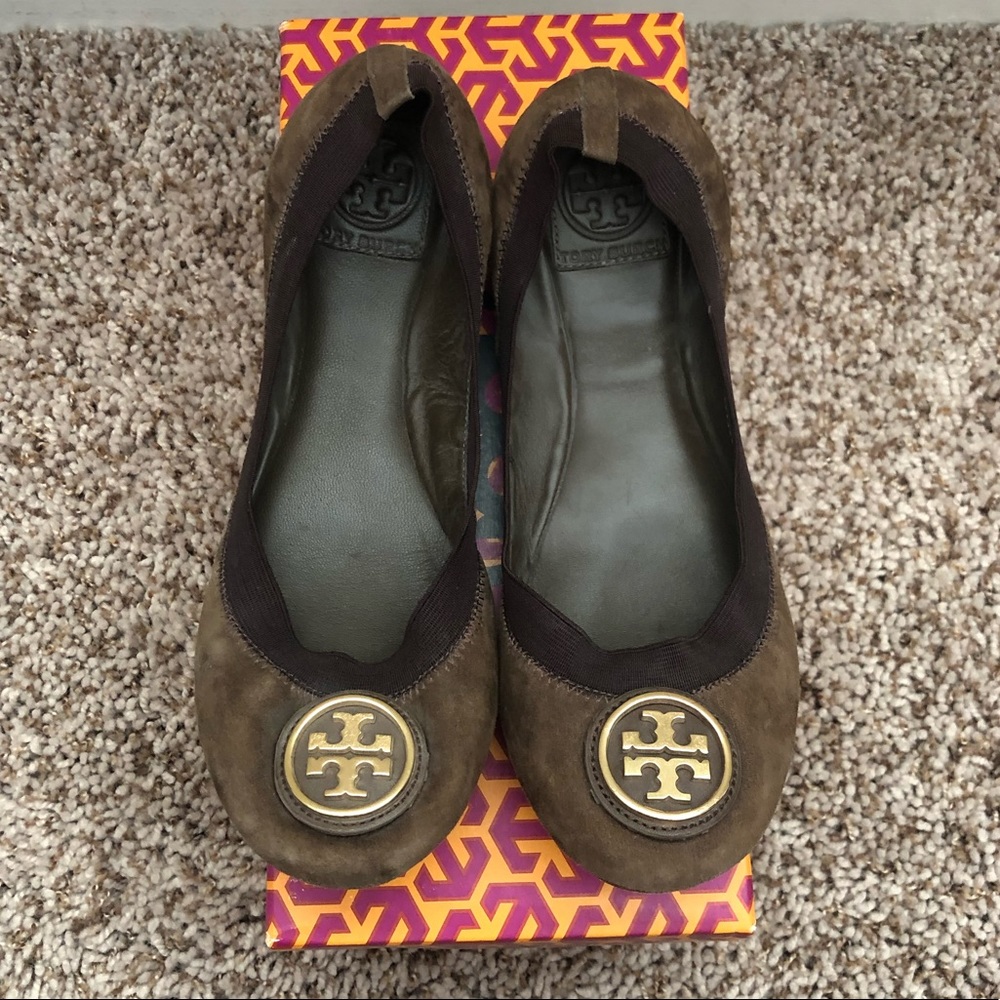 Tory Burch Mocha Suede Caroline Ballet Flats - 8